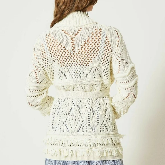 NWT TWINSET MILANO LACE FRINGE CARDIGAN JACKET S